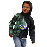 Federated States Of Micronesia Kid Hoodie FSM Tropical Monstera Leaf Dark Tribal Pattern