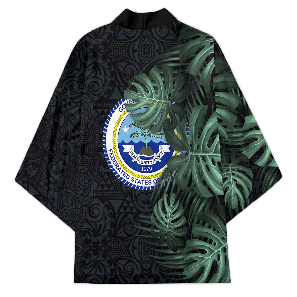 Federated States Of Micronesia Kimono FSM Tropical Monstera Leaf Dark Tribal Pattern