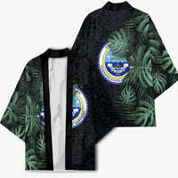 Federated States Of Micronesia Kimono FSM Tropical Monstera Leaf Dark Tribal Pattern