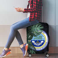 Federated States Of Micronesia Luggage Cover FSM Tropical Monstera Leaf Dark Tribal Pattern