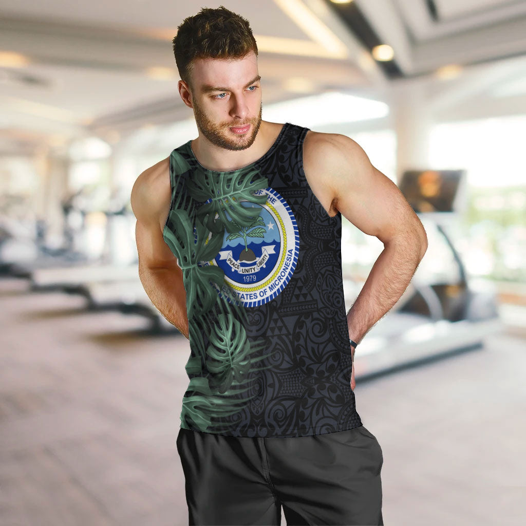 Federated States Of Micronesia Men Tank Top FSM Tropical Monstera Leaf Dark Tribal Pattern