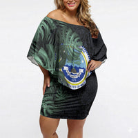 Federated States Of Micronesia Off Shoulder Short Dress FSM Tropical Monstera Leaf Dark Tribal Pattern