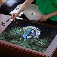 Federated States Of Micronesia Puzzle FSM Tropical Monstera Leaf Dark Tribal Pattern