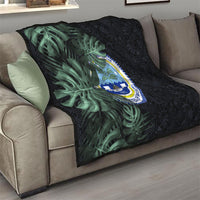 Federated States Of Micronesia Quilt FSM Tropical Monstera Leaf Dark Tribal Pattern