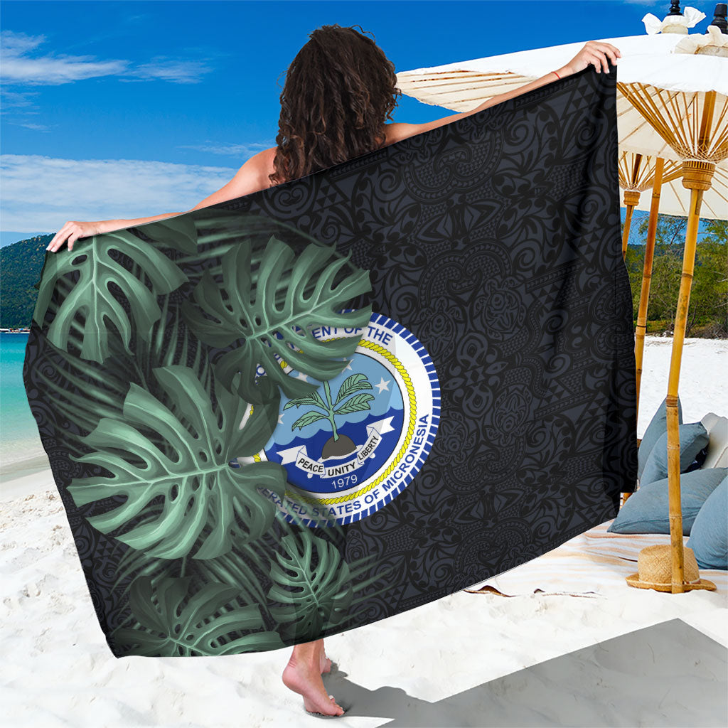 Federated States Of Micronesia Sarong FSM Tropical Monstera Leaf Dark Tribal Pattern