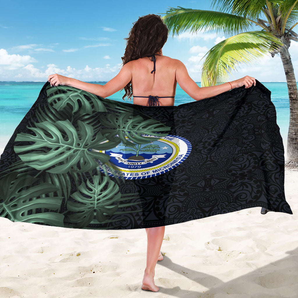 Federated States Of Micronesia Sarong FSM Tropical Monstera Leaf Dark Tribal Pattern