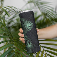 Federated States Of Micronesia Skinny Tumbler FSM Tropical Monstera Leaf Dark Tribal Pattern
