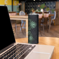 Federated States Of Micronesia Skinny Tumbler FSM Tropical Monstera Leaf Dark Tribal Pattern