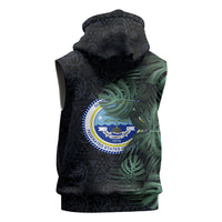 Federated States Of Micronesia Sleeveless Hoodie FSM Tropical Monstera Leaf Dark Tribal Pattern