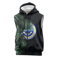 Federated States Of Micronesia Sleeveless Zip Hoodie FSM Tropical Monstera Leaf Dark Tribal Pattern