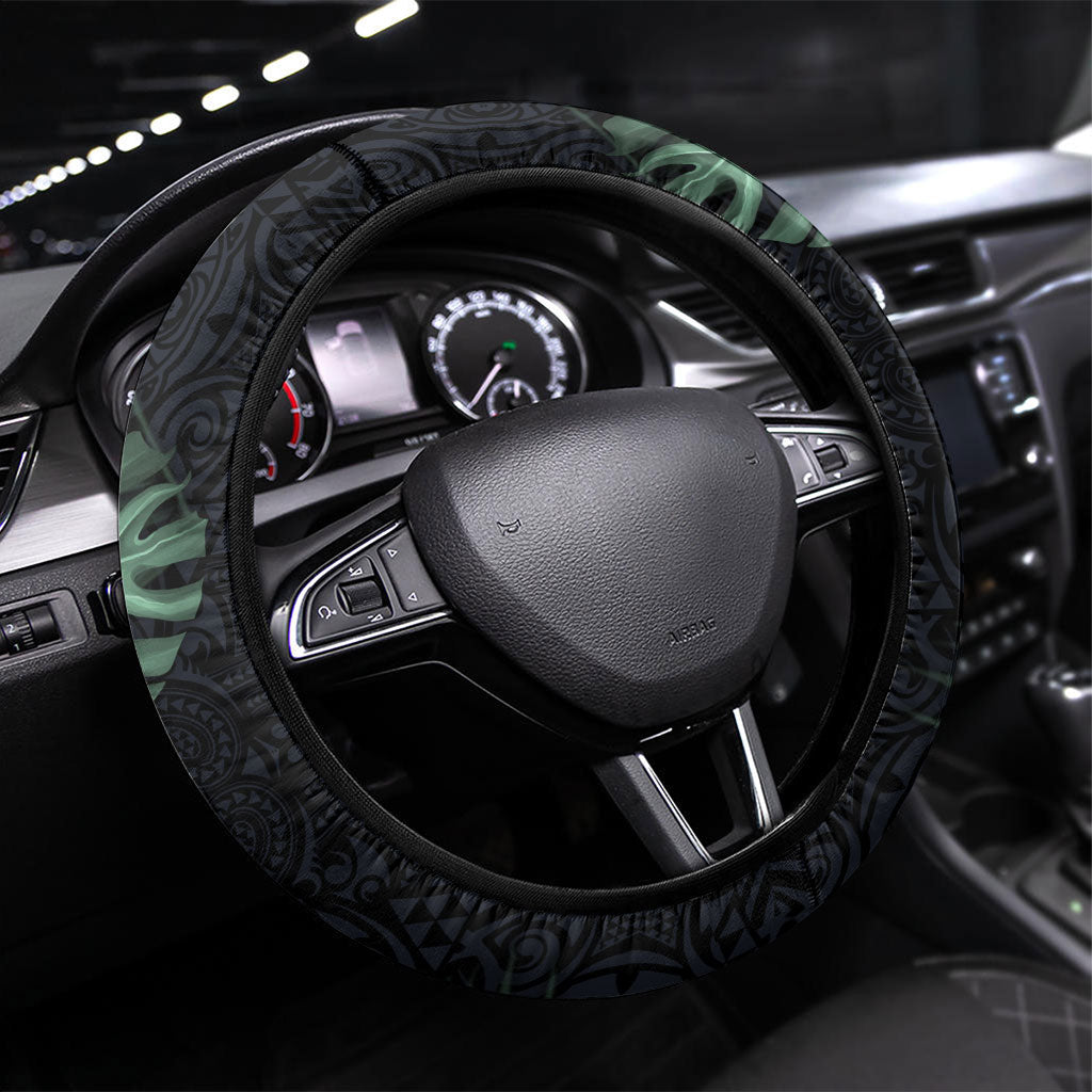 Federated States Of Micronesia Steering Wheel Cover FSM Tropical Monstera Leaf Dark Tribal Pattern