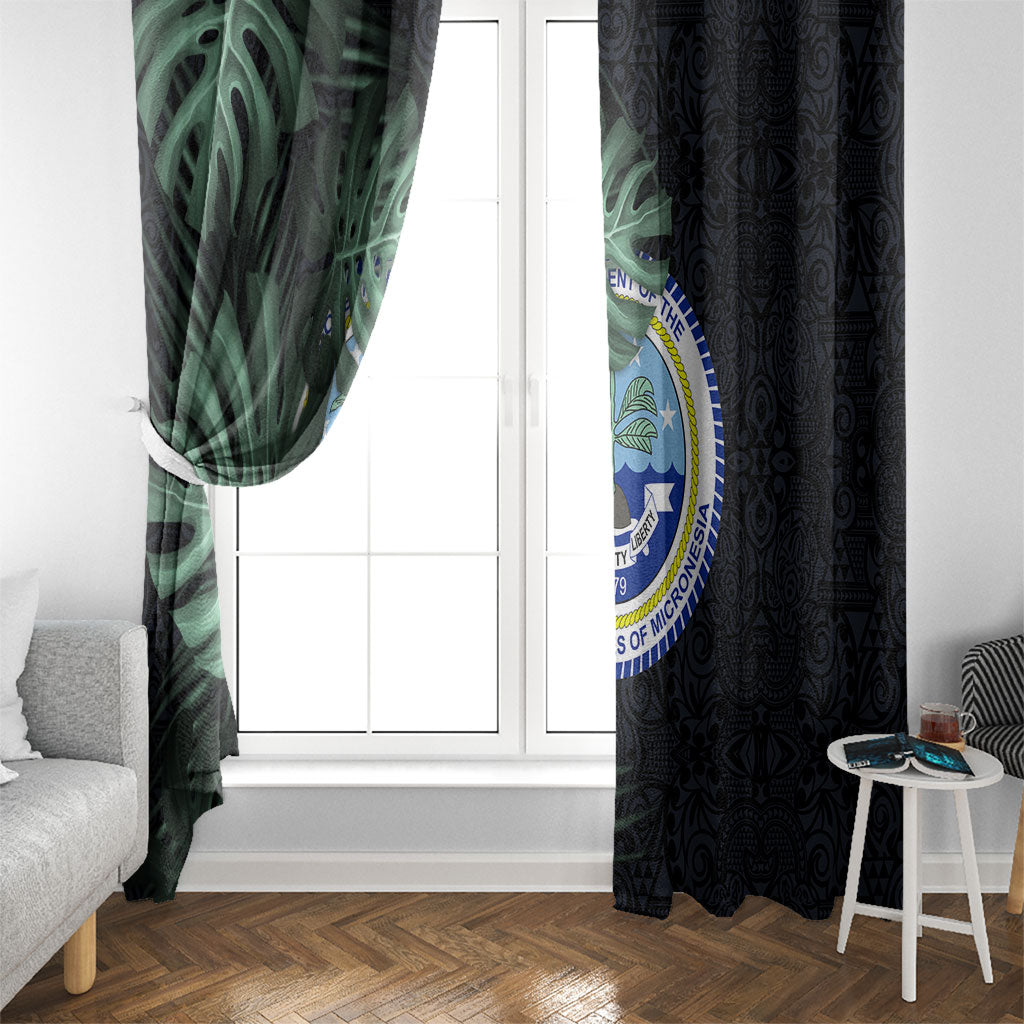 Federated States Of Micronesia Window Curtain FSM Tropical Monstera Leaf Dark Tribal Pattern