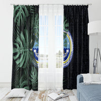 Federated States Of Micronesia Window Curtain FSM Tropical Monstera Leaf Dark Tribal Pattern