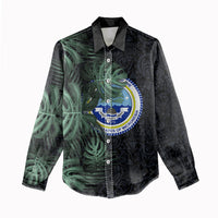 Federated States Of Micronesia Women Casual Shirt FSM Tropical Monstera Leaf Dark Tribal Pattern