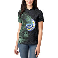 Federated States Of Micronesia Women Polo Shirt FSM Tropical Monstera Leaf Dark Tribal Pattern