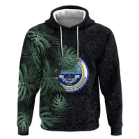 Federated States Of Micronesia Zip Hoodie FSM Tropical Monstera Leaf Dark Tribal Pattern