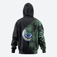 Federated States Of Micronesia Zip Hoodie FSM Tropical Monstera Leaf Dark Tribal Pattern
