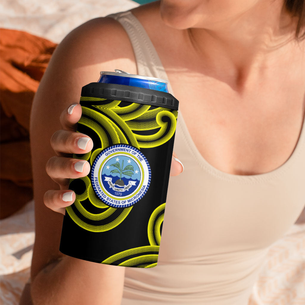 Federated States Of Micronesia FSM 4 in 1 Can Cooler Tumbler Pacific Islander Tribal Swirl Geometric Pattern