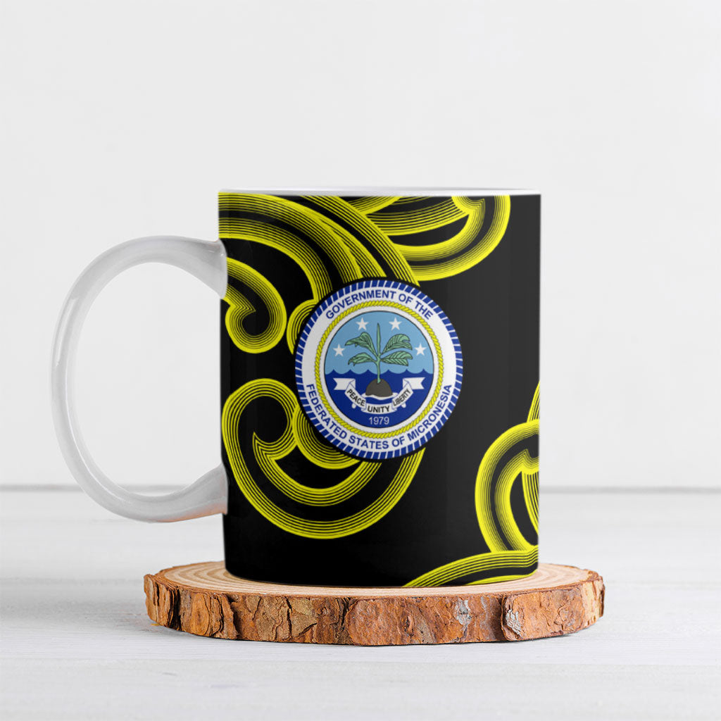 Federated States Of Micronesia FSM Ceramic Mug Pacific Islander Tribal Swirl Geometric Pattern TS04 Black Blue - Polynesian Pride