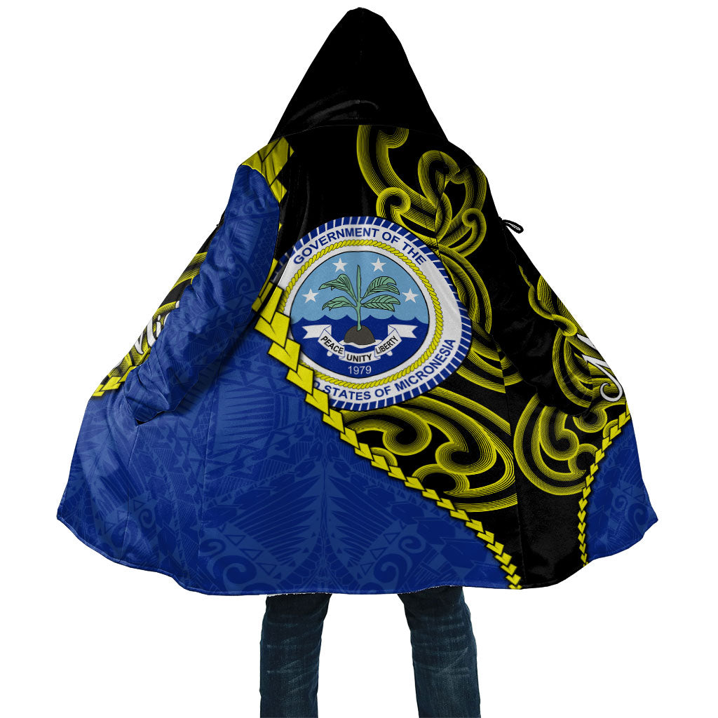 Federated States Of Micronesia FSM Cloak Pacific Islander Tribal Swirl Geometric Pattern TS04 Unisex Black Blue - Polynesian Pride