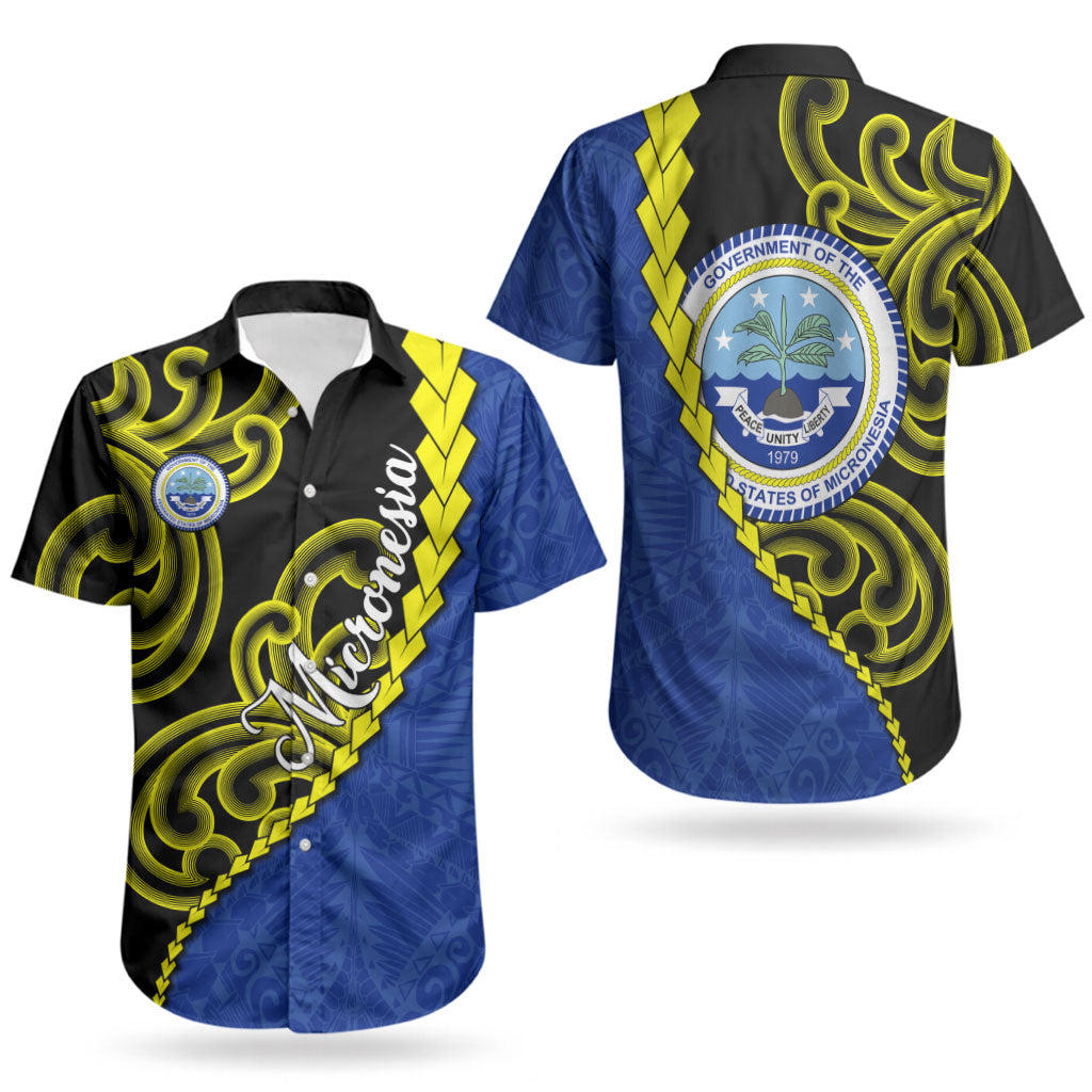 Federated States Of Micronesia FSM Couples Matching Short Sleeve Bodycon Dress and Hawaiian Shirt Pacific Islander Tribal Swirl Geometric Pattern