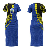 Federated States Of Micronesia FSM Couples Matching Short Sleeve Bodycon Dress and Hawaiian Shirt Pacific Islander Tribal Swirl Geometric Pattern