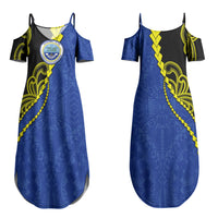 Federated States Of Micronesia FSM Couples Matching Summer Maxi Dress and Long Sleeve Button Shirt Pacific Islander Tribal Swirl Geometric Pattern