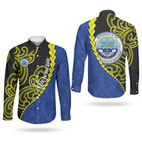 Federated States Of Micronesia FSM Couples Matching Tank Maxi Dress and Long Sleeve Button Shirt Pacific Islander Tribal Swirl Geometric Pattern