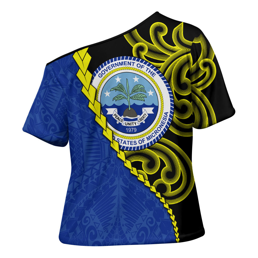 Federated States Of Micronesia FSM Cross Shoulder Shirt Pacific Islander Tribal Swirl Geometric Pattern
