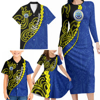Federated States Of Micronesia FSM Family Matching Long Sleeve Bodycon Dress and Hawaiian Shirt Pacific Islander Tribal Swirl Geometric Pattern