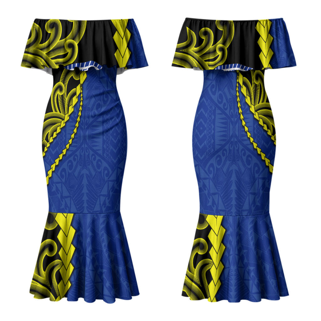 Federated States Of Micronesia FSM Family Matching Mermaid Dress and Hawaiian Shirt Pacific Islander Tribal Swirl Geometric Pattern