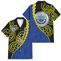 Federated States Of Micronesia FSM Family Matching Off Shoulder Maxi Dress and Hawaiian Shirt Pacific Islander Tribal Swirl Geometric Pattern