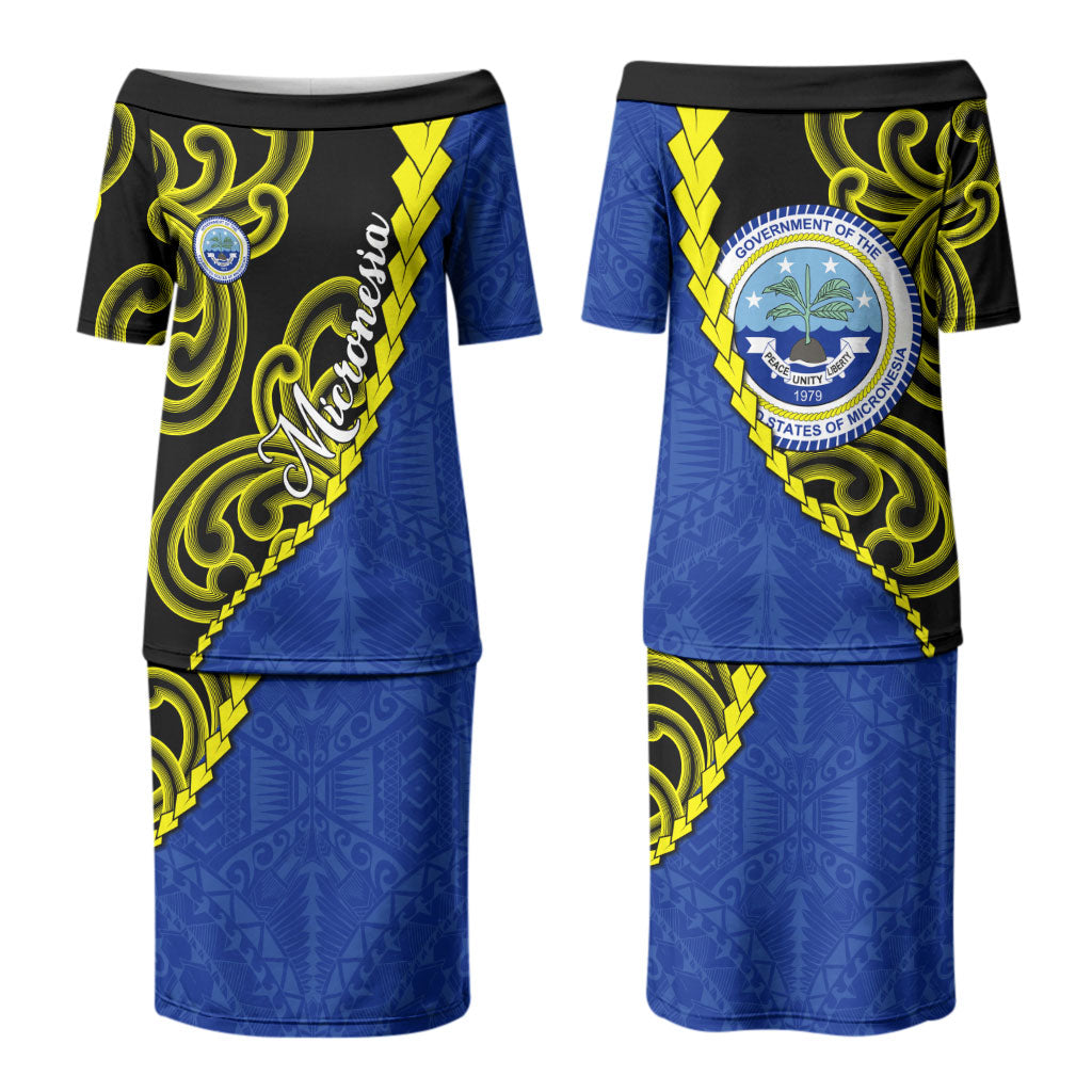 Federated States Of Micronesia FSM Family Matching Puletasi and Hawaiian Shirt Pacific Islander Tribal Swirl Geometric Pattern