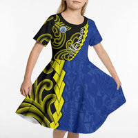 Federated States Of Micronesia FSM Kid Short Sleeve Dress Pacific Islander Tribal Swirl Geometric Pattern