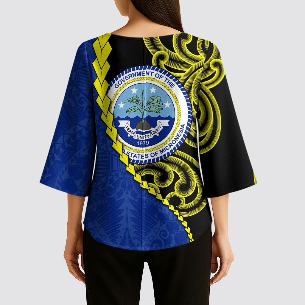 Federated States Of Micronesia FSM Kimono Sleeve Blouse Pacific Islander Tribal Swirl Geometric Pattern