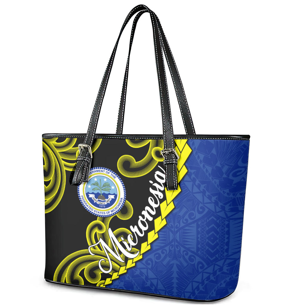 Federated States Of Micronesia FSM Leather Tote Bag Pacific Islander Tribal Swirl Geometric Pattern