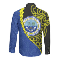 Federated States Of Micronesia FSM Long Sleeve Button Shirt Pacific Islander Tribal Swirl Geometric Pattern