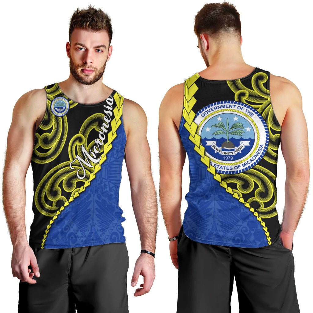 Federated States Of Micronesia FSM Men Tank Top Pacific Islander Tribal Swirl Geometric Pattern