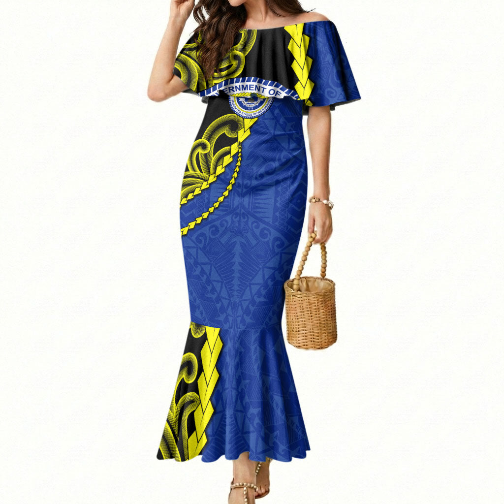 Federated States Of Micronesia FSM Mermaid Dress Pacific Islander Tribal Swirl Geometric Pattern