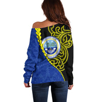 Federated States Of Micronesia FSM Off Shoulder Sweater Pacific Islander Tribal Swirl Geometric Pattern