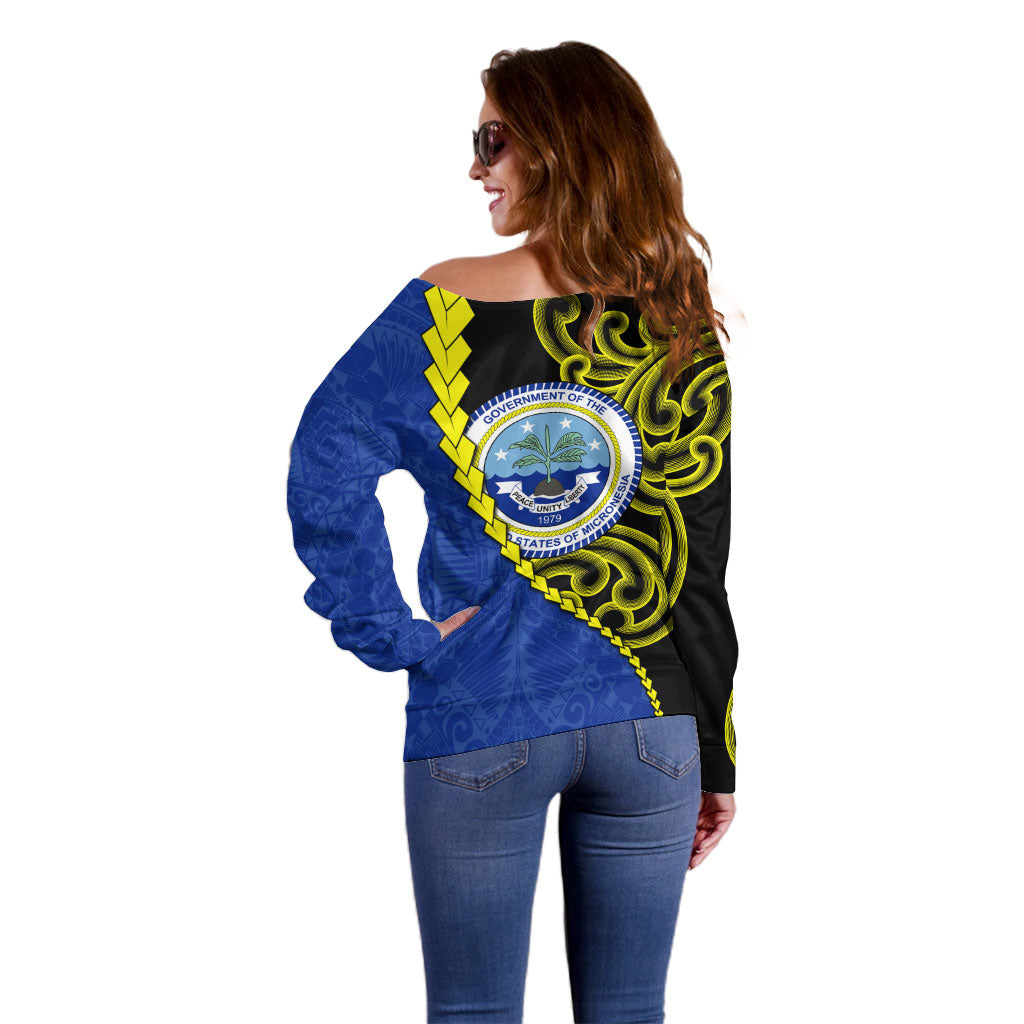 Federated States Of Micronesia FSM Off Shoulder Sweater Pacific Islander Tribal Swirl Geometric Pattern