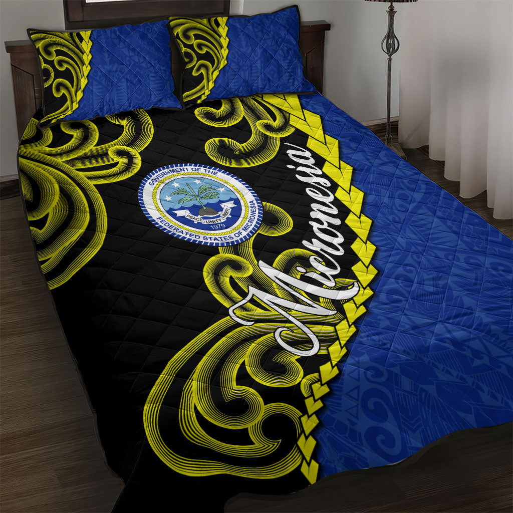 Federated States Of Micronesia FSM Quilt Bed Set Pacific Islander Tribal Swirl Geometric Pattern