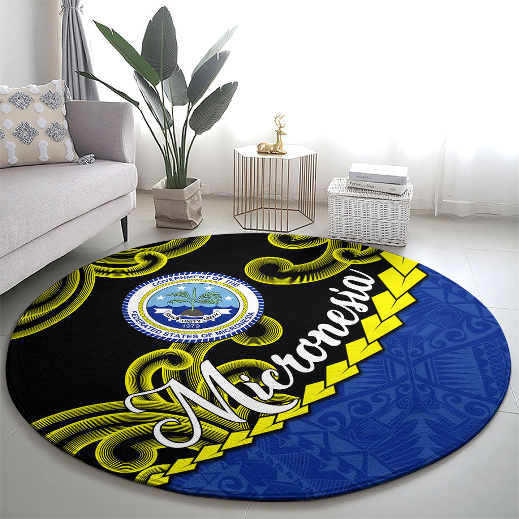 Federated States Of Micronesia FSM Round Carpet Pacific Islander Tribal Swirl Geometric Pattern