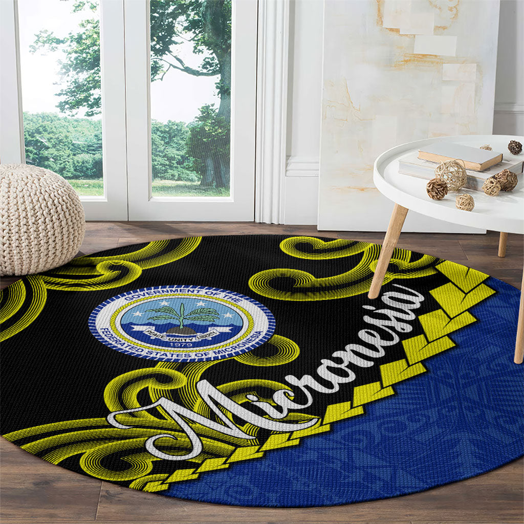 Federated States Of Micronesia FSM Round Carpet Pacific Islander Tribal Swirl Geometric Pattern