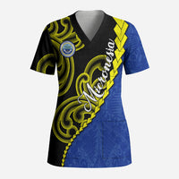 Federated States Of Micronesia FSM Scrub Top Pacific Islander Tribal Swirl Geometric Pattern