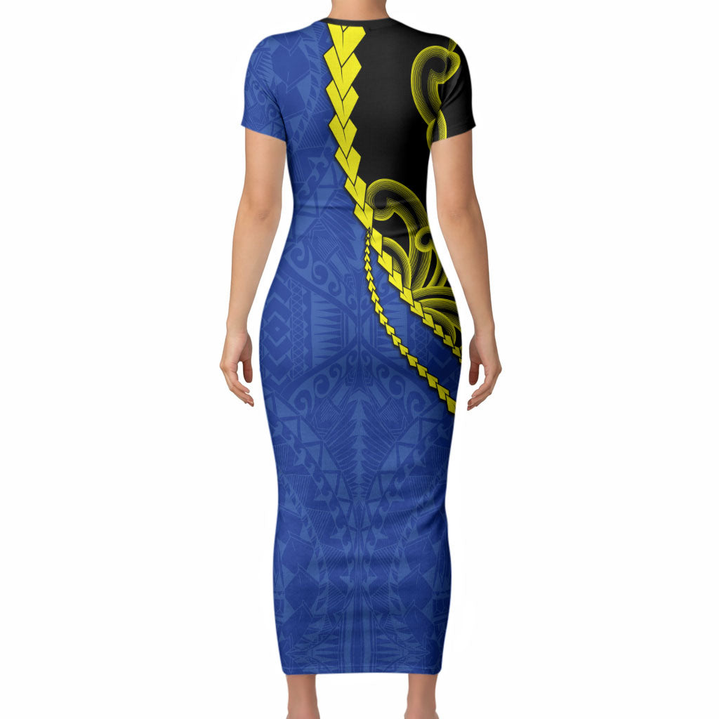 Federated States Of Micronesia FSM Short Sleeve Bodycon Dress Pacific Islander Tribal Swirl Geometric Pattern