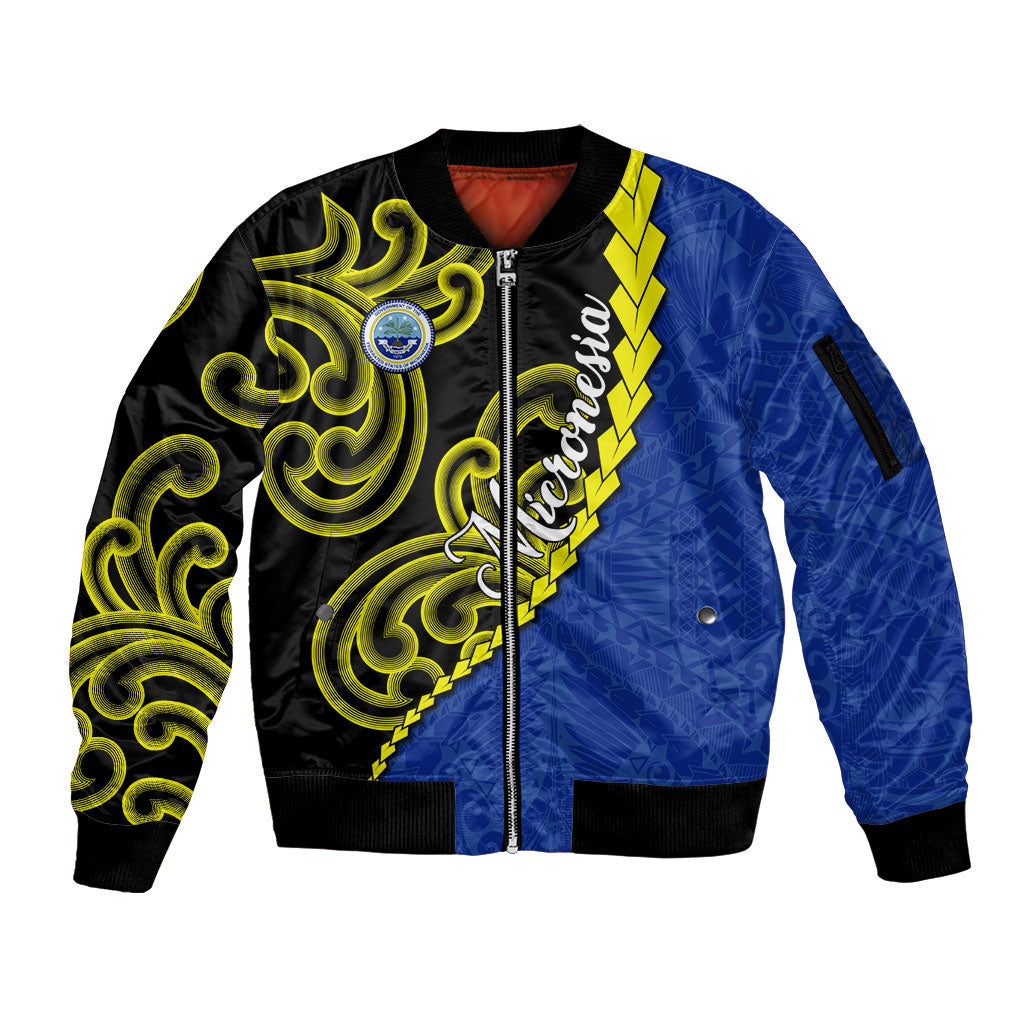 Federated States Of Micronesia FSM Sleeve Zip Bomber Jacket Pacific Islander Tribal Swirl Geometric Pattern