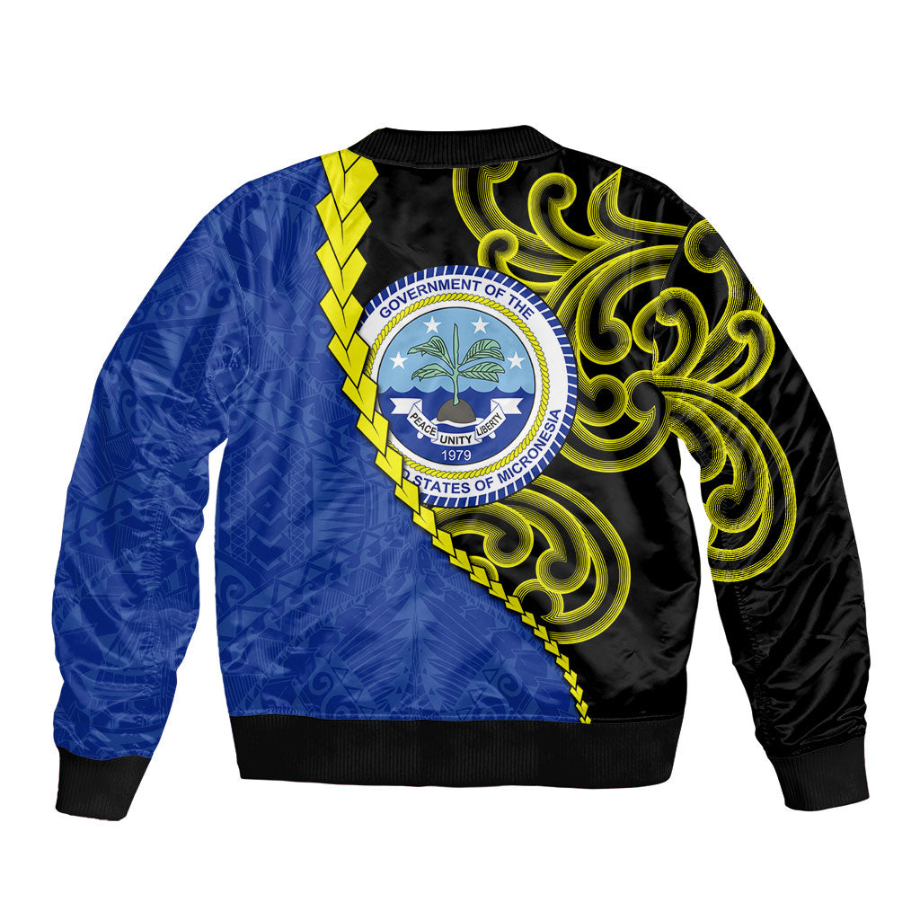 Federated States Of Micronesia FSM Sleeve Zip Bomber Jacket Pacific Islander Tribal Swirl Geometric Pattern