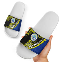 Federated States Of Micronesia FSM Slide Sandals Pacific Islander Tribal Swirl Geometric Pattern