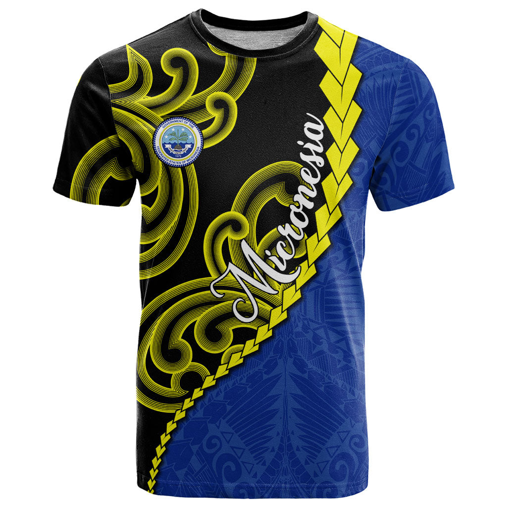 Federated States Of Micronesia FSM T Shirt Pacific Islander Tribal Swirl Geometric Pattern TS04 Black Blue - Polynesian Pride